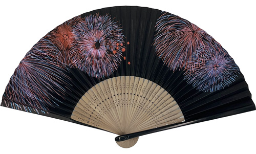 婦人用扇子 花火 黒