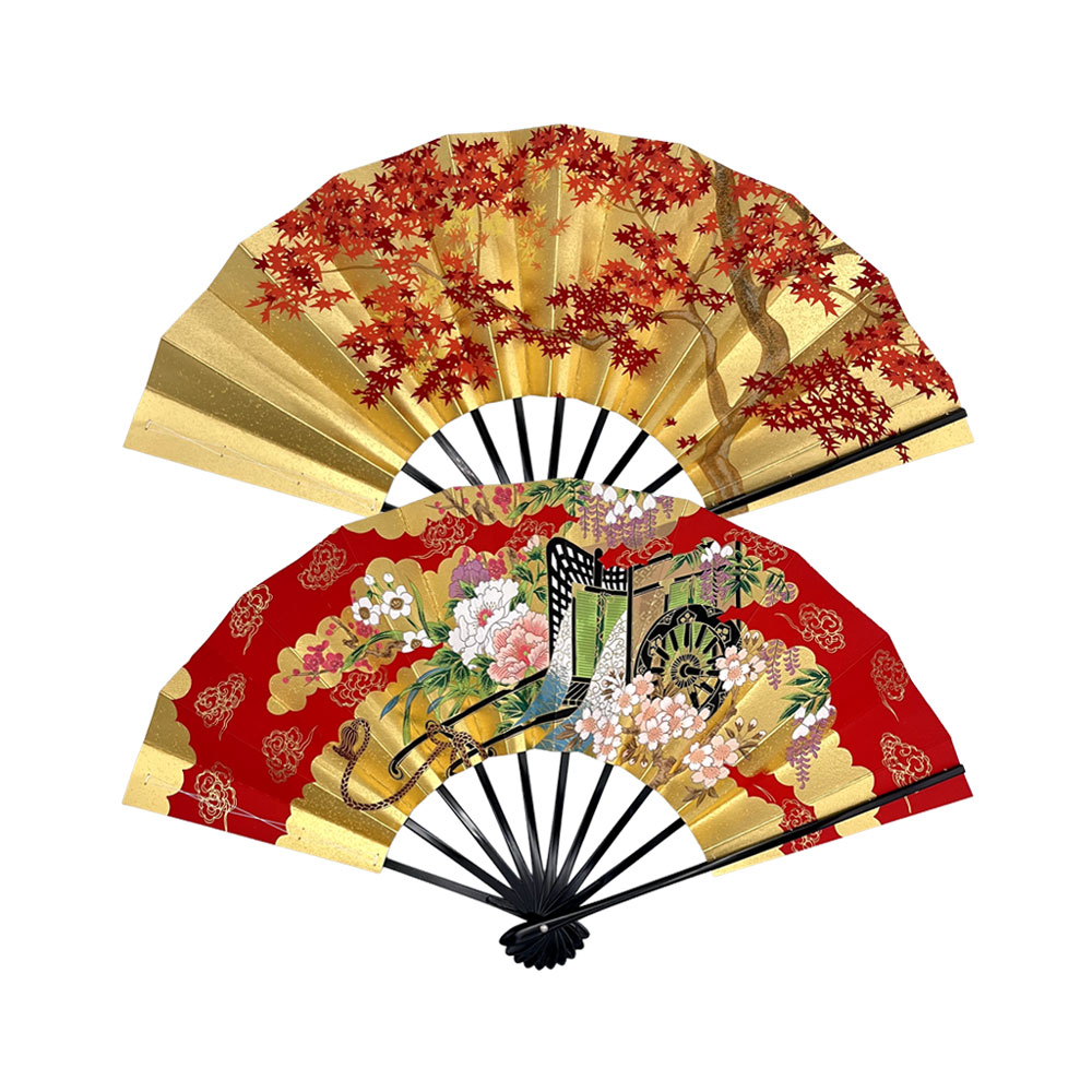 9寸5分　飾り扇子　御所車 / 紅葉